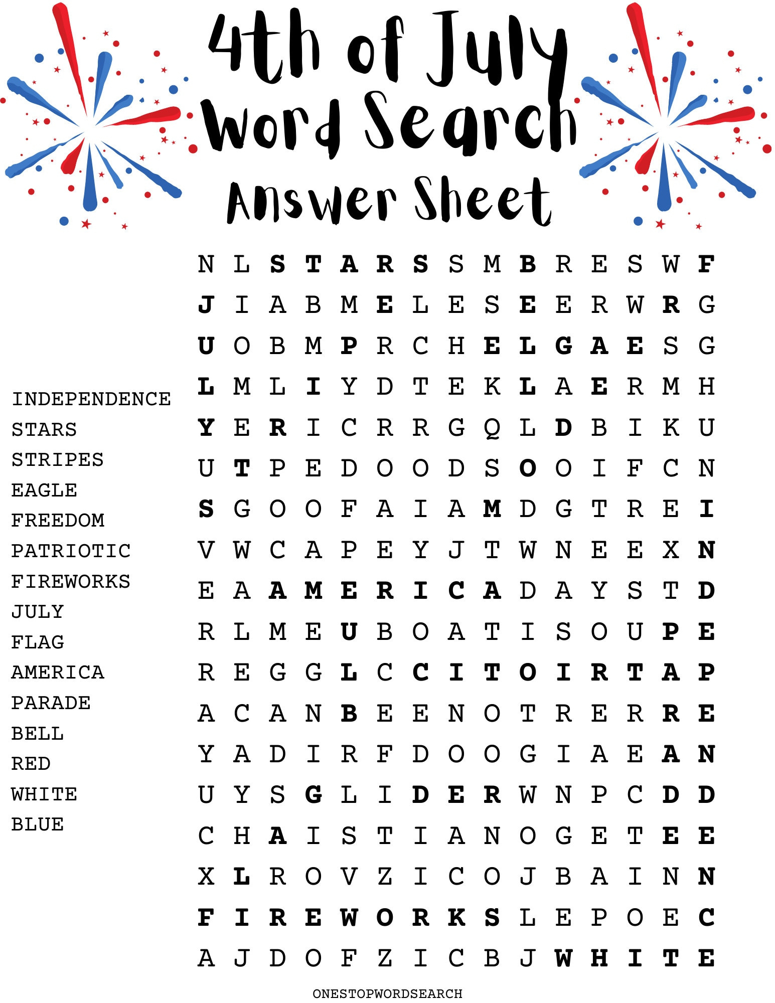 4Th Of July Word Search Puzzle With Answer Sheet| Fourth Of July throughout Fourth Of July Printable Word Search