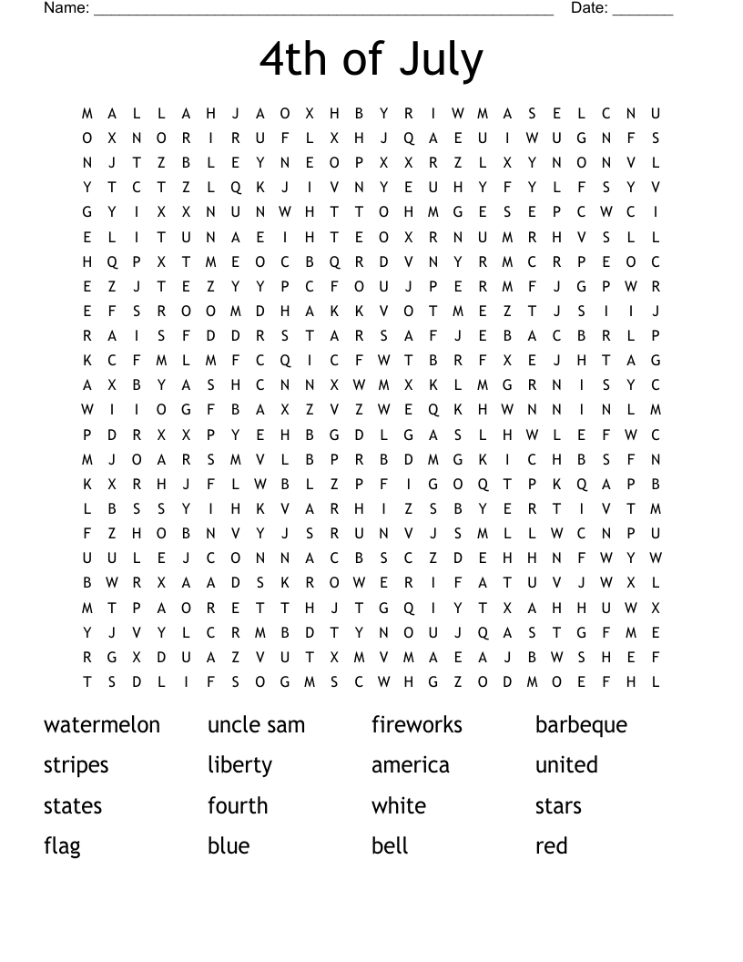 4Th Of July Word Search - Wordmint inside Free Printable Word Search 4th of July