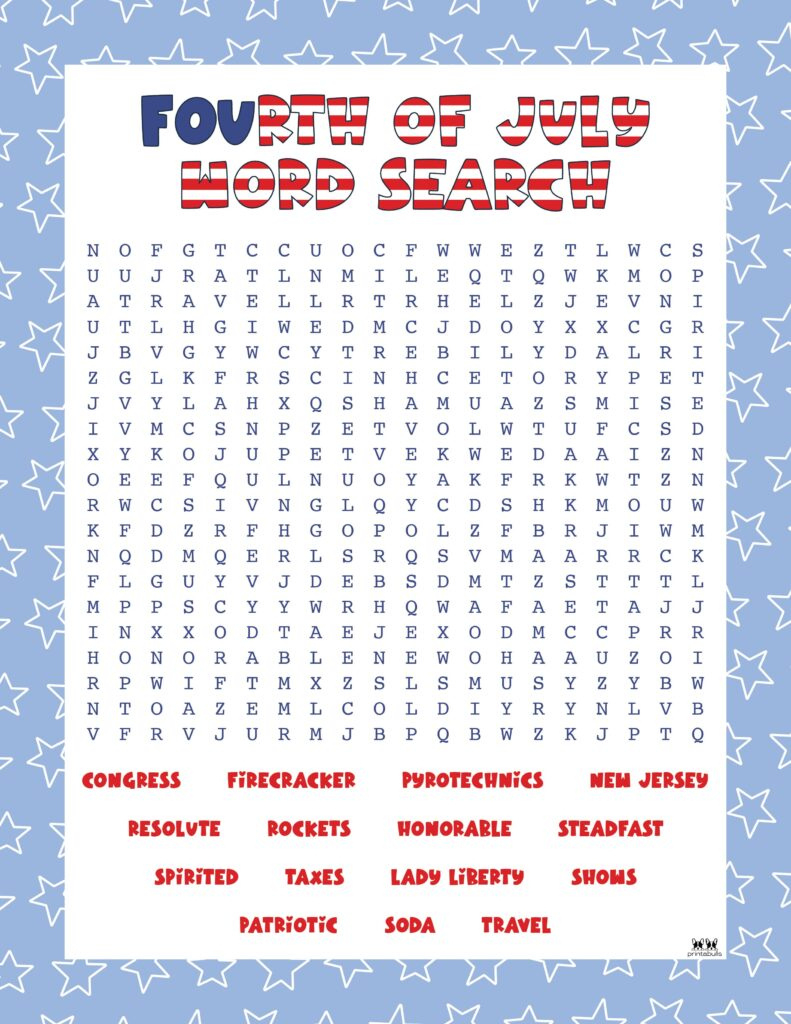 4Th Of July Word Searches - 20 Pages | Printabulls throughout 4th of July Word Search Puzzle Printable