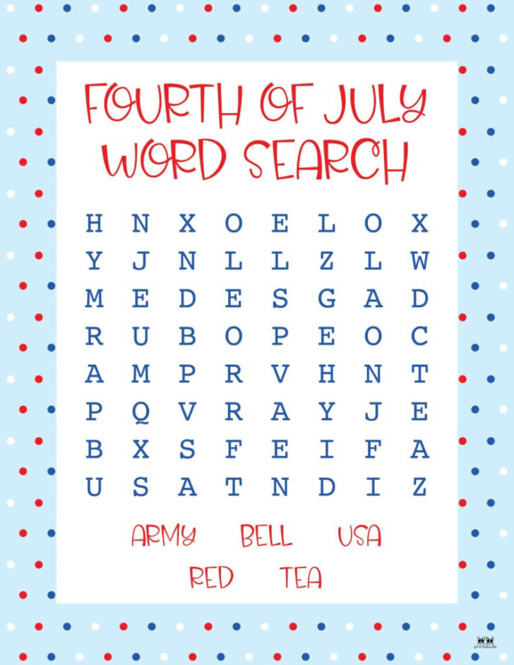 July Word Search Printable