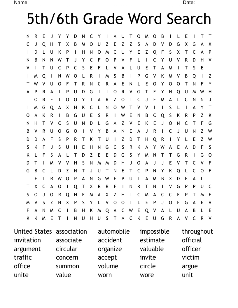 5Th/6Th Grade Word Search - Wordmint throughout Printable Word Search For 6th Grade