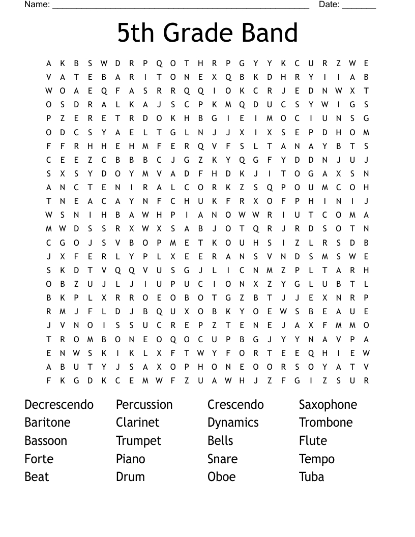 5Th Grade Band Word Search - Wordmint inside Printable Word Search For 5Th Graders