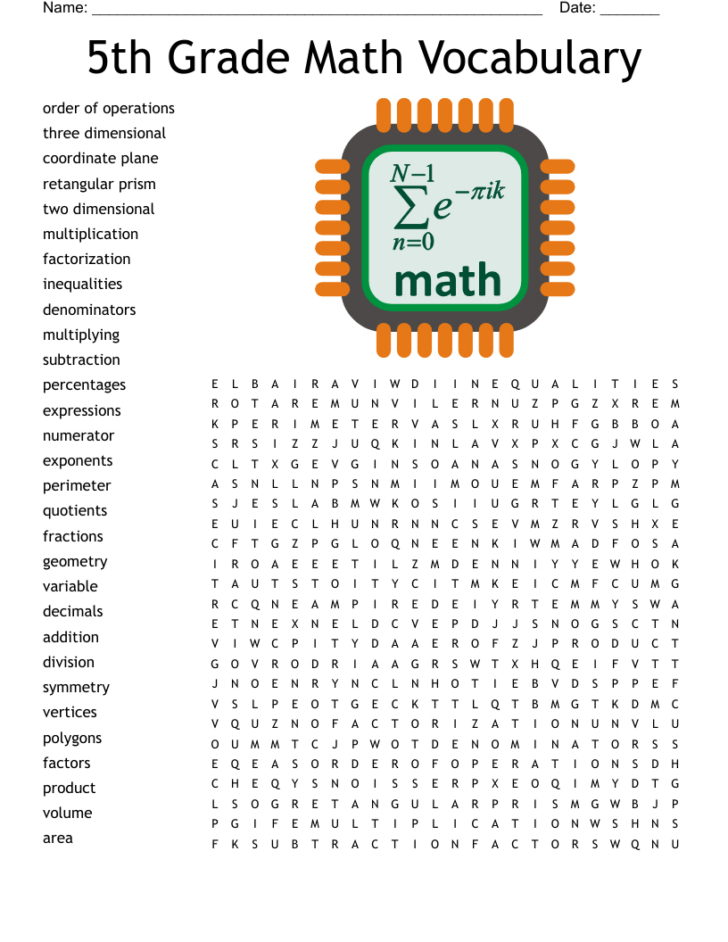 Printable Word Search For Grade 5