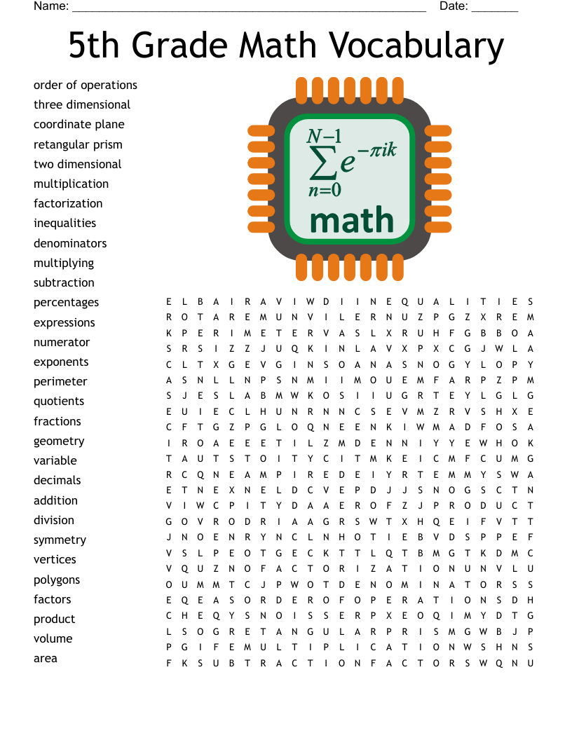 5Th Grade Math Vocabulary Word Search - Wordmint with Printable Word Search For Grade 5