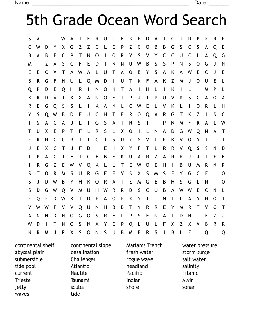 5Th Grade Ocean Word Search - Wordmint regarding Printable Word Search For 5th Grade