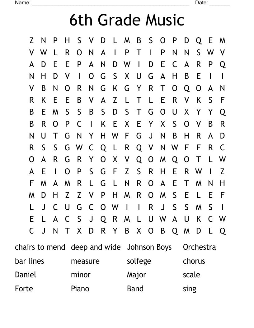 6Th Grade Music Word Search - Wordmint in Printable Word Search For Grade 6