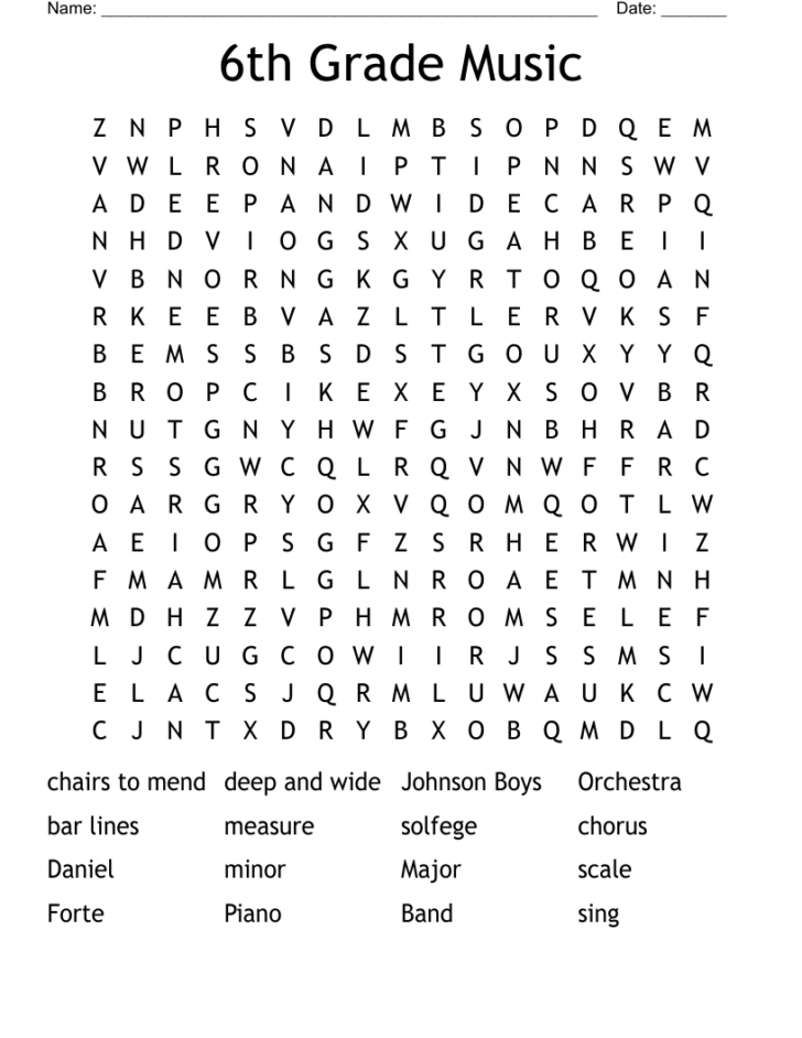 Year 6 Word Search Printable