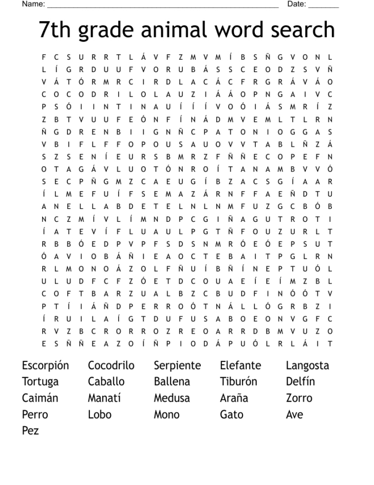 Word Search Puzzles For 7th Grade Printable