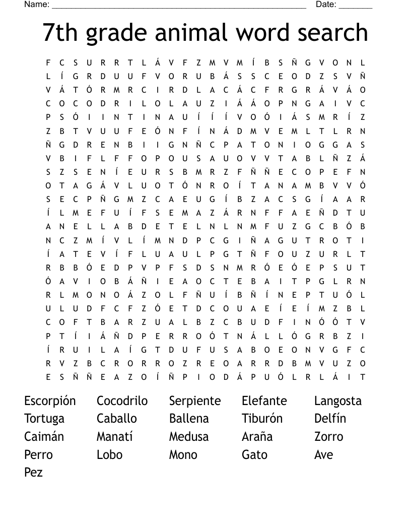 7Th Grade Animal Word Search - Wordmint within Word Search Puzzles For 7Th Grade Printable