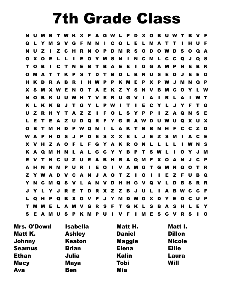 7Th Grade Class Word Search - Wordmint within Printable Word Search 7th Grade
