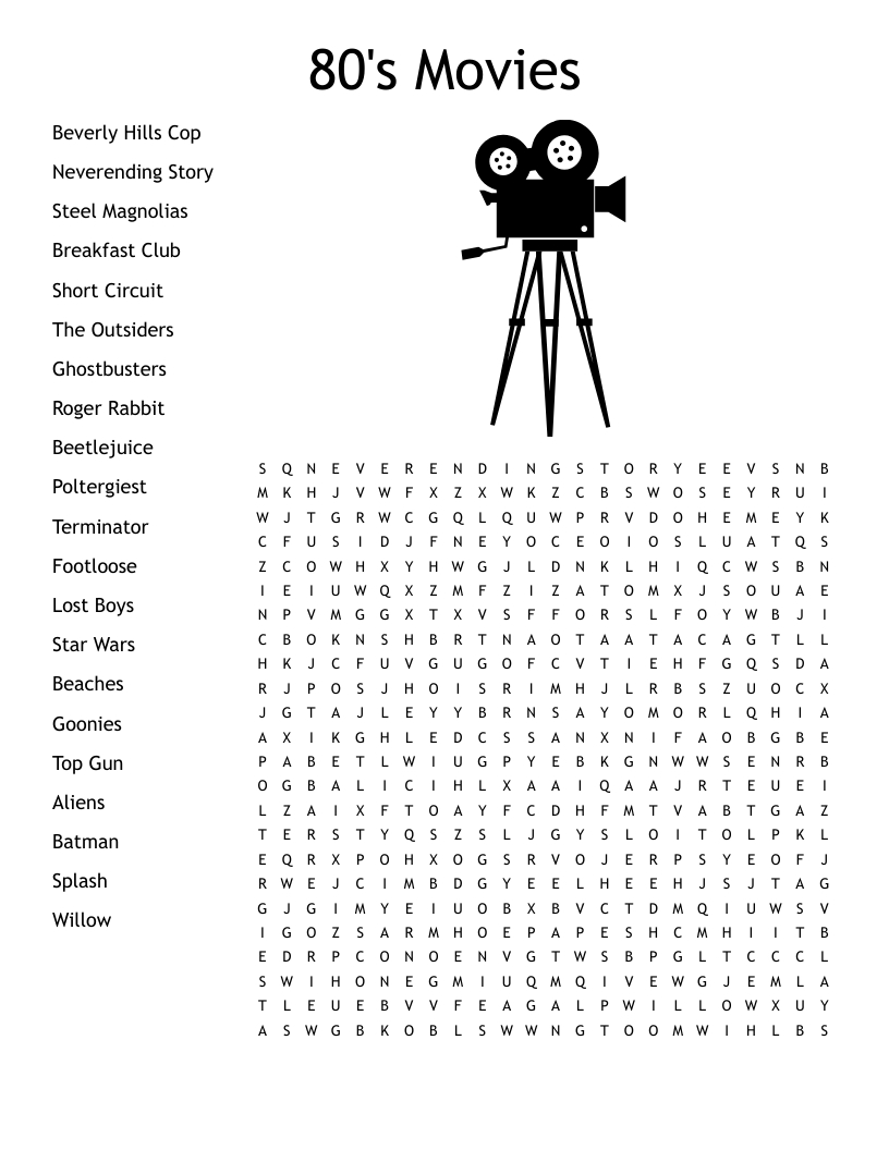 80&amp;#039;S Movies Word Search - Wordmint with regard to 80s Word Search Printable