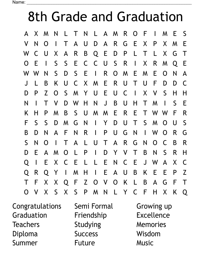 8Th Grade And Graduation Word Search - Wordmint for Printable Word Search For 8th Grade