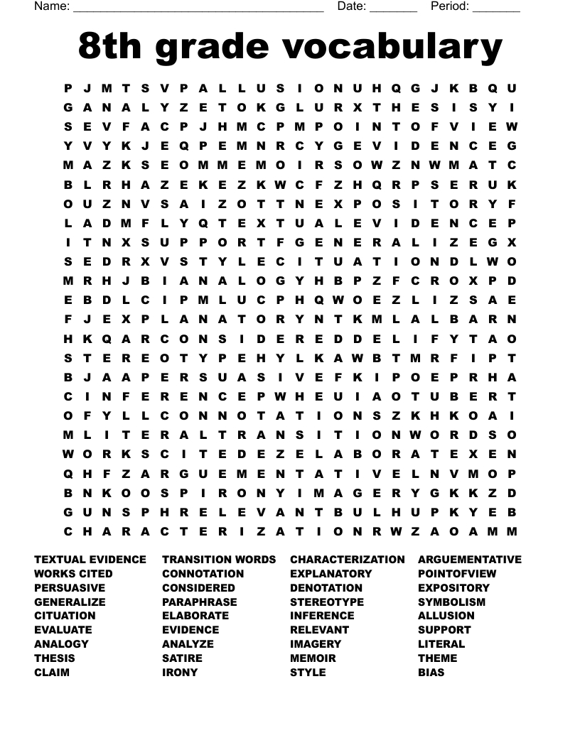 8Th Grade Vocabulary Word Search - Wordmint inside Printable Word Search For 8th Graders