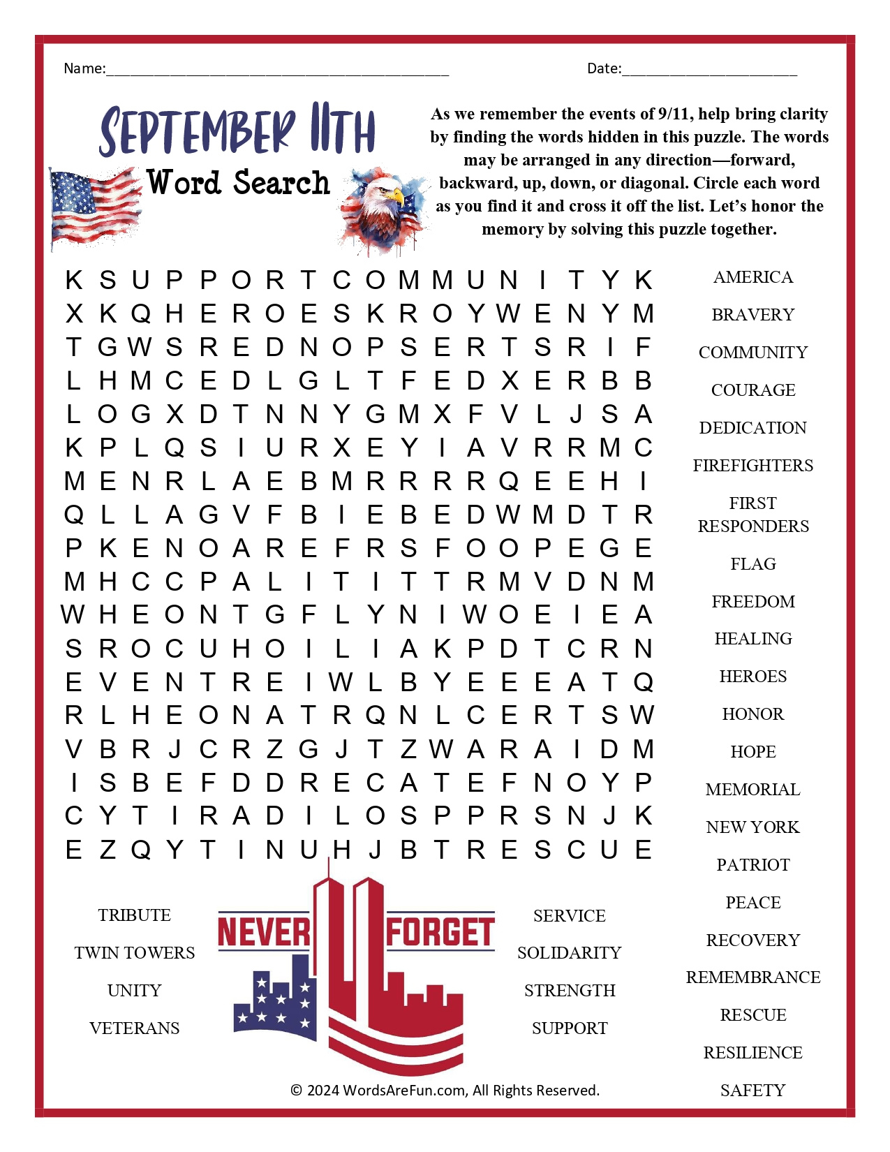 9 11 Word Search Printable regarding 9/11 Word Search Printable