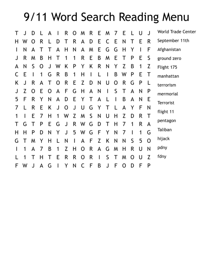 911 Word Search Free Printable