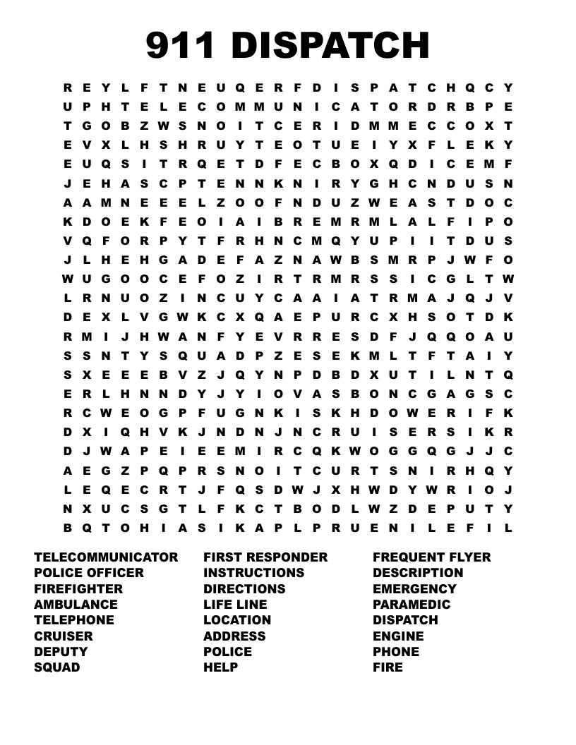 911 Dispatch Word Search - Wordmint intended for 911 Word Search Free Printable