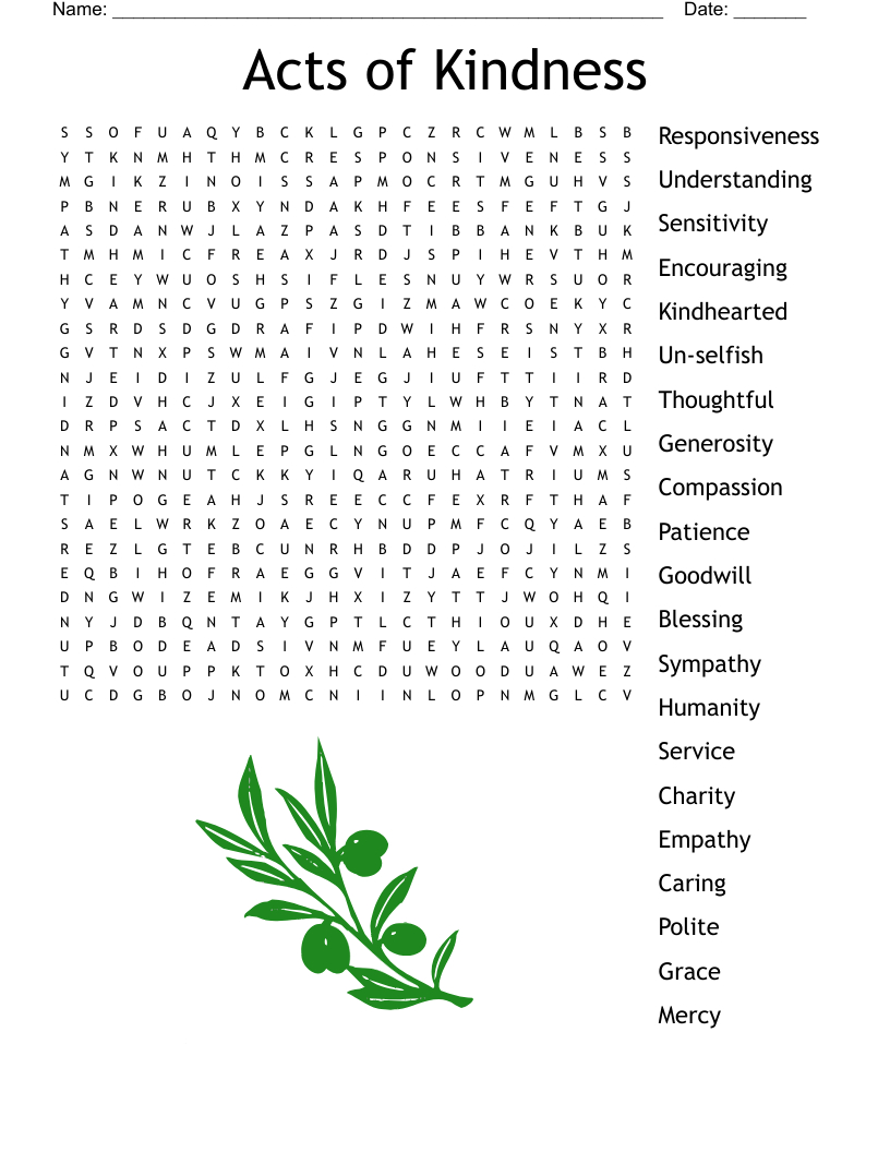 Acts Of Kindness Word Search - Wordmint intended for Free Printable Word Search Kindness