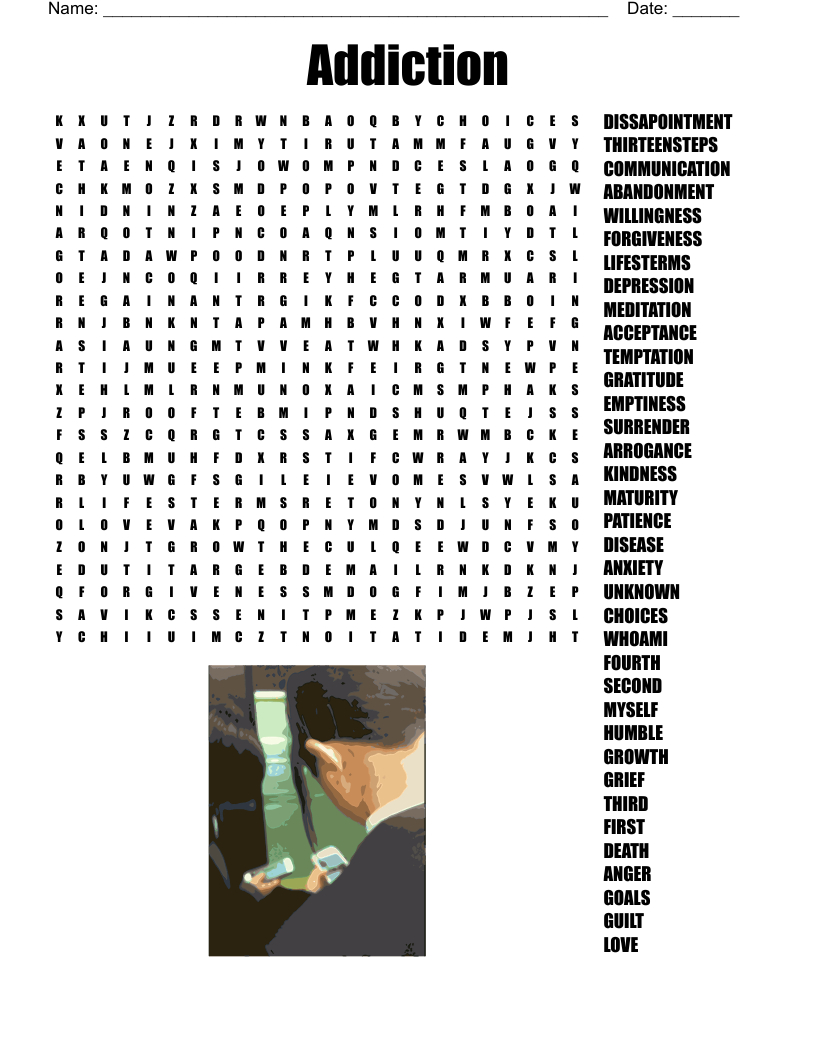 Addiction Word Search - Wordmint inside Substance Use Word Search Printable