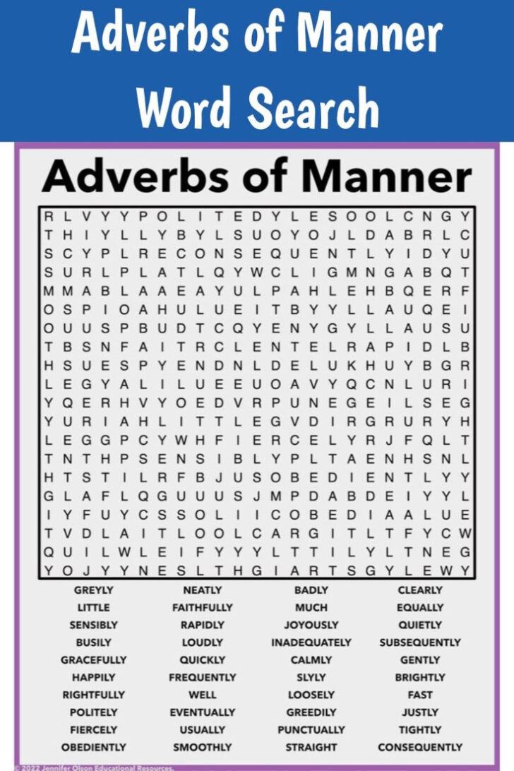 Free Printable Word Search Puzzles Adverbs
