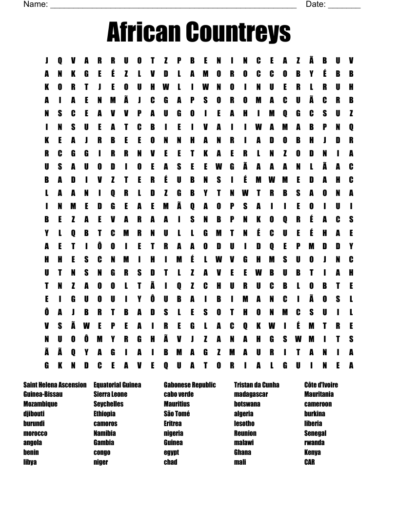 Africa Word Search - Wordmint within Free Printable Word Search Puzzles African Countries