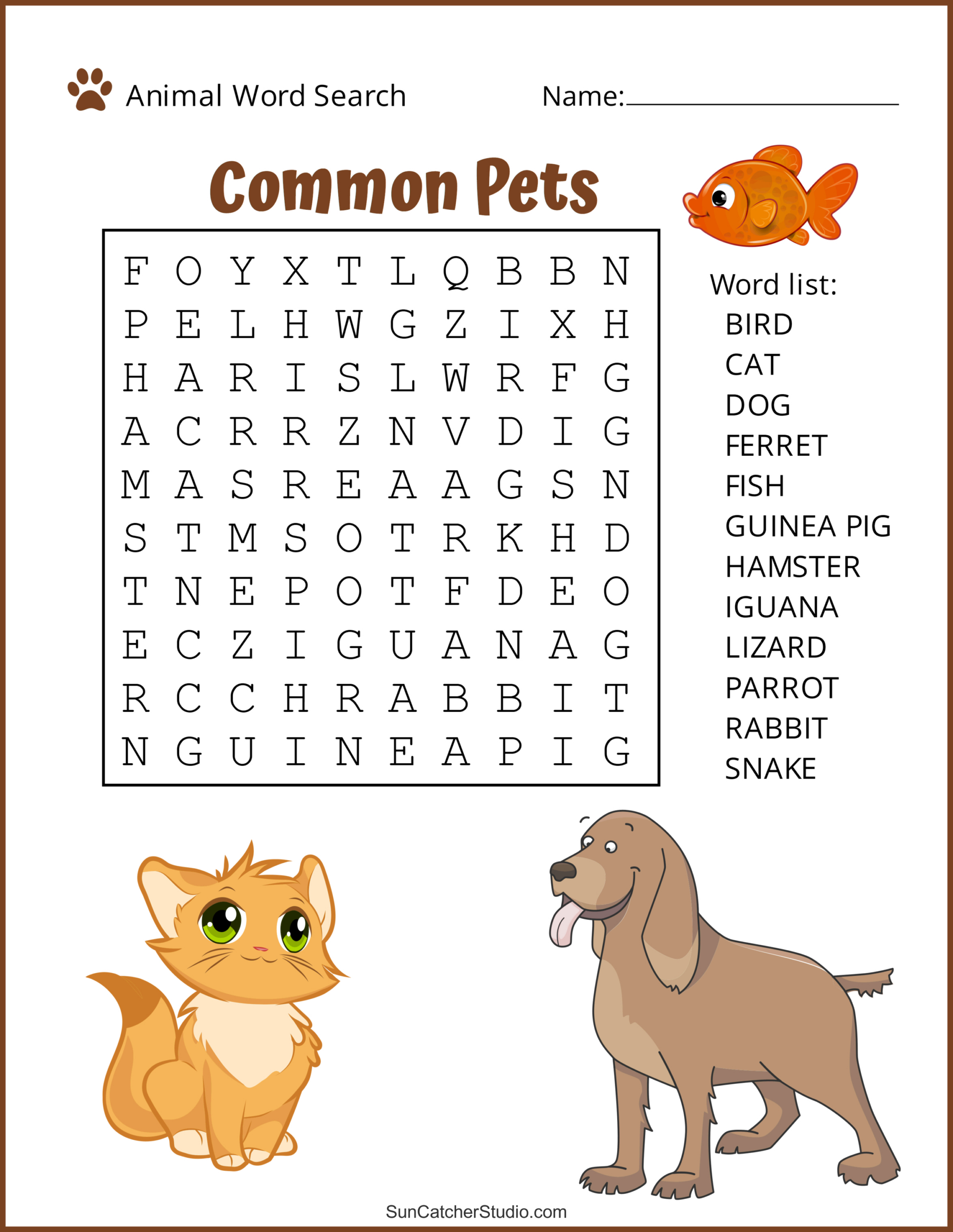 Animal Word Search (Free Printable Dog, Pet, Dinosaur Puzzles intended for Animals Word Search Printable