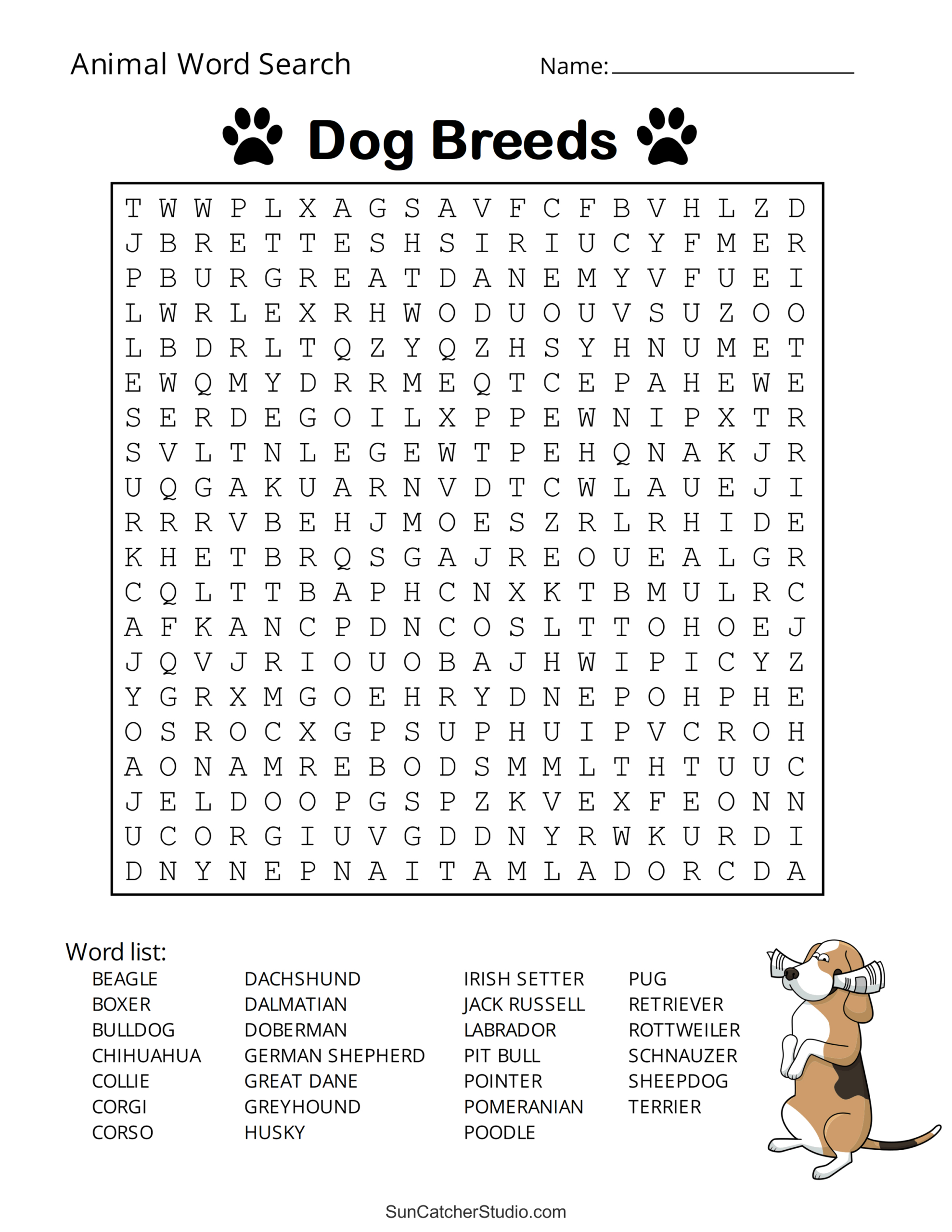 Animal Word Search (Free Printable Dog, Pet, Dinosaur Puzzles pertaining to Free Word Search Printable