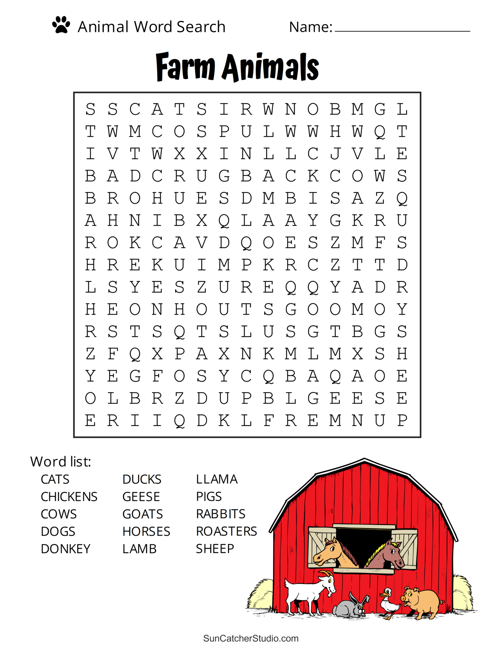 Animal Word Search (Free Printable Dog, Pet, Dinosaur Puzzles with 8 Year Old Word Search Printable
