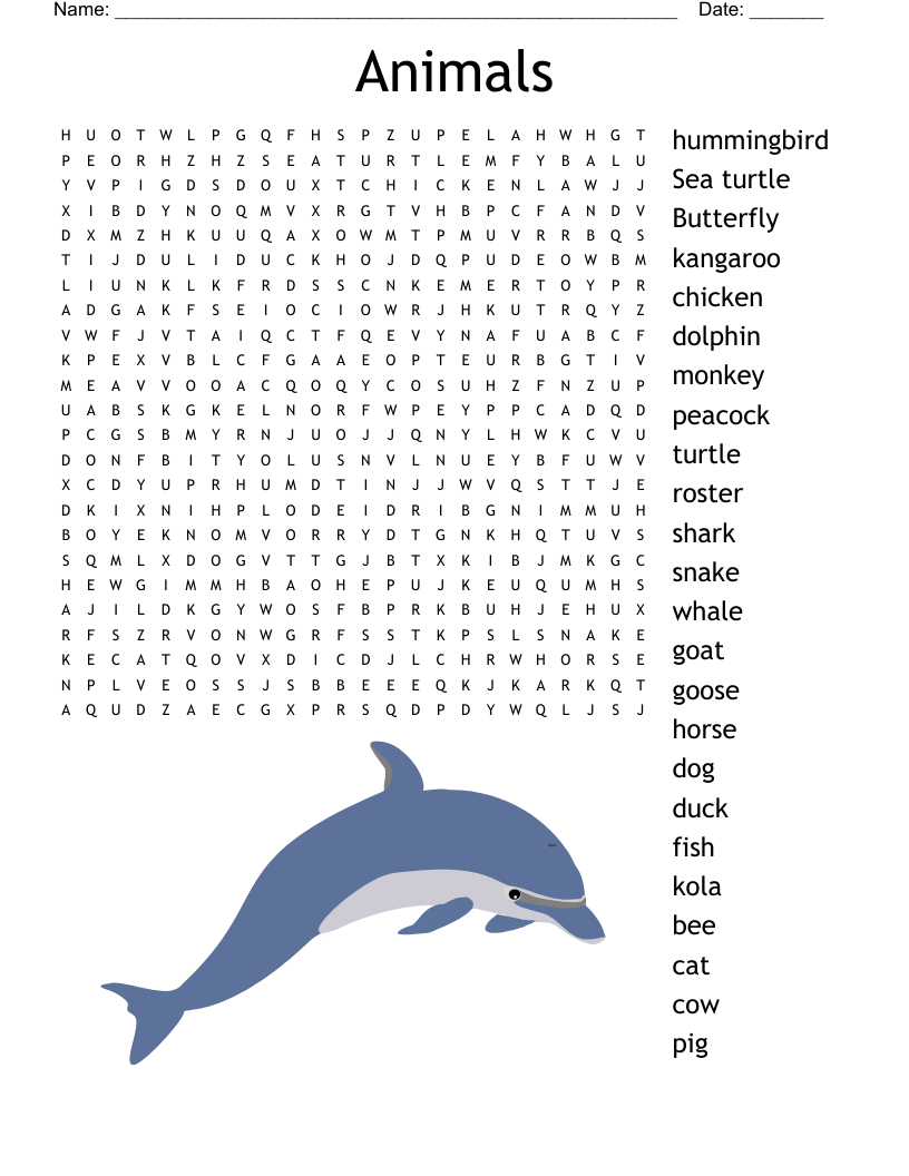 Animals Word Search - Wordmint for Free Printable Word Search Animals