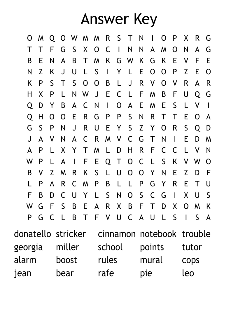 Answer Key Word Search - Wordmint throughout Printable Word Search with Answers