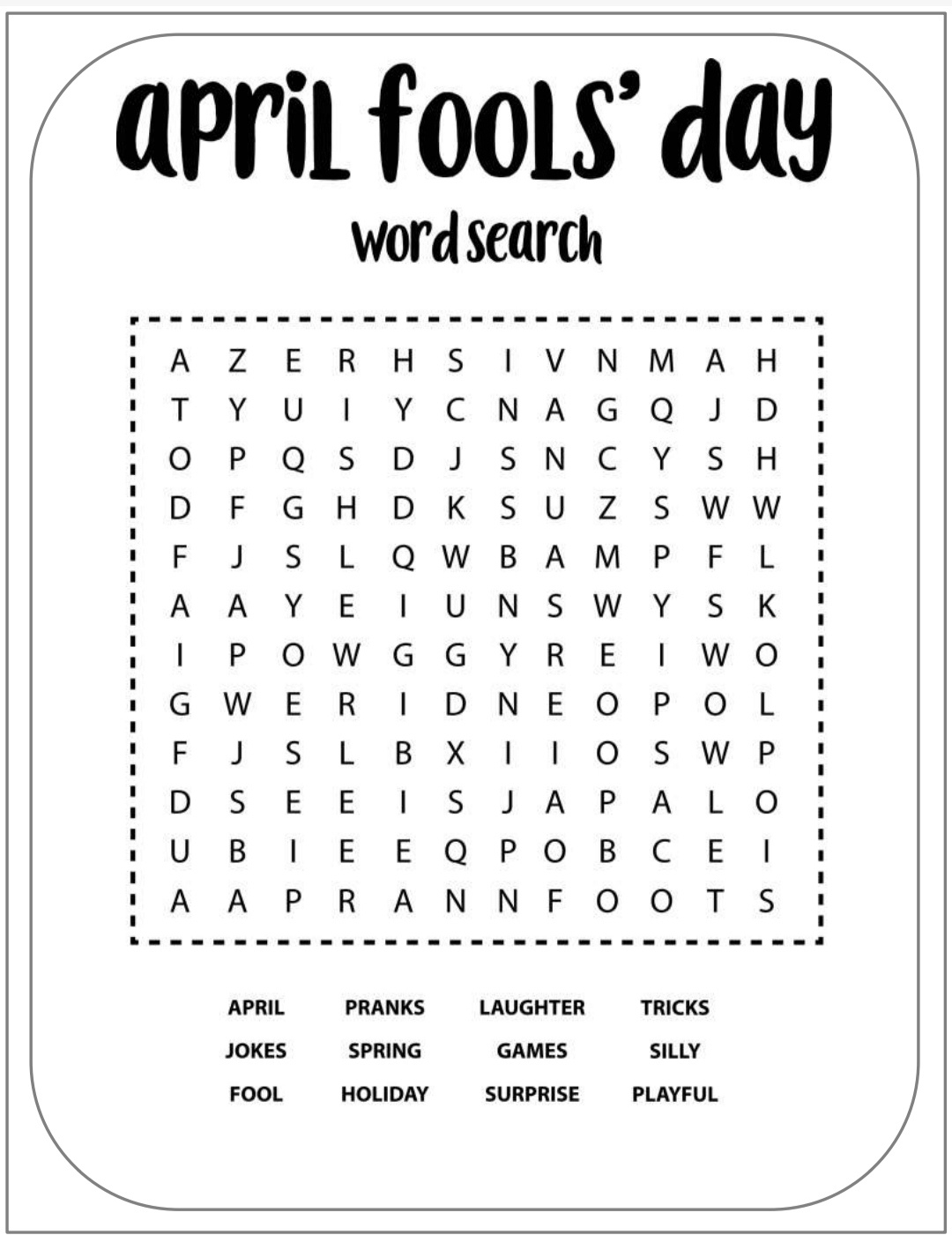 April Fools&amp;#039; Day Word Search Puzzles Prank Games And Unsolvable throughout Printable April Fools Word Search