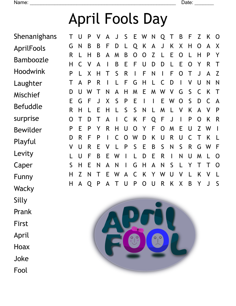 April Fools Day Word Search - Wordmint throughout Fake Word Search Printable