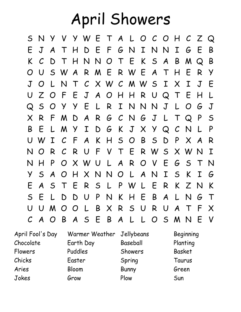 April Showers Word Search - Wordmint regarding April Word Search Printable