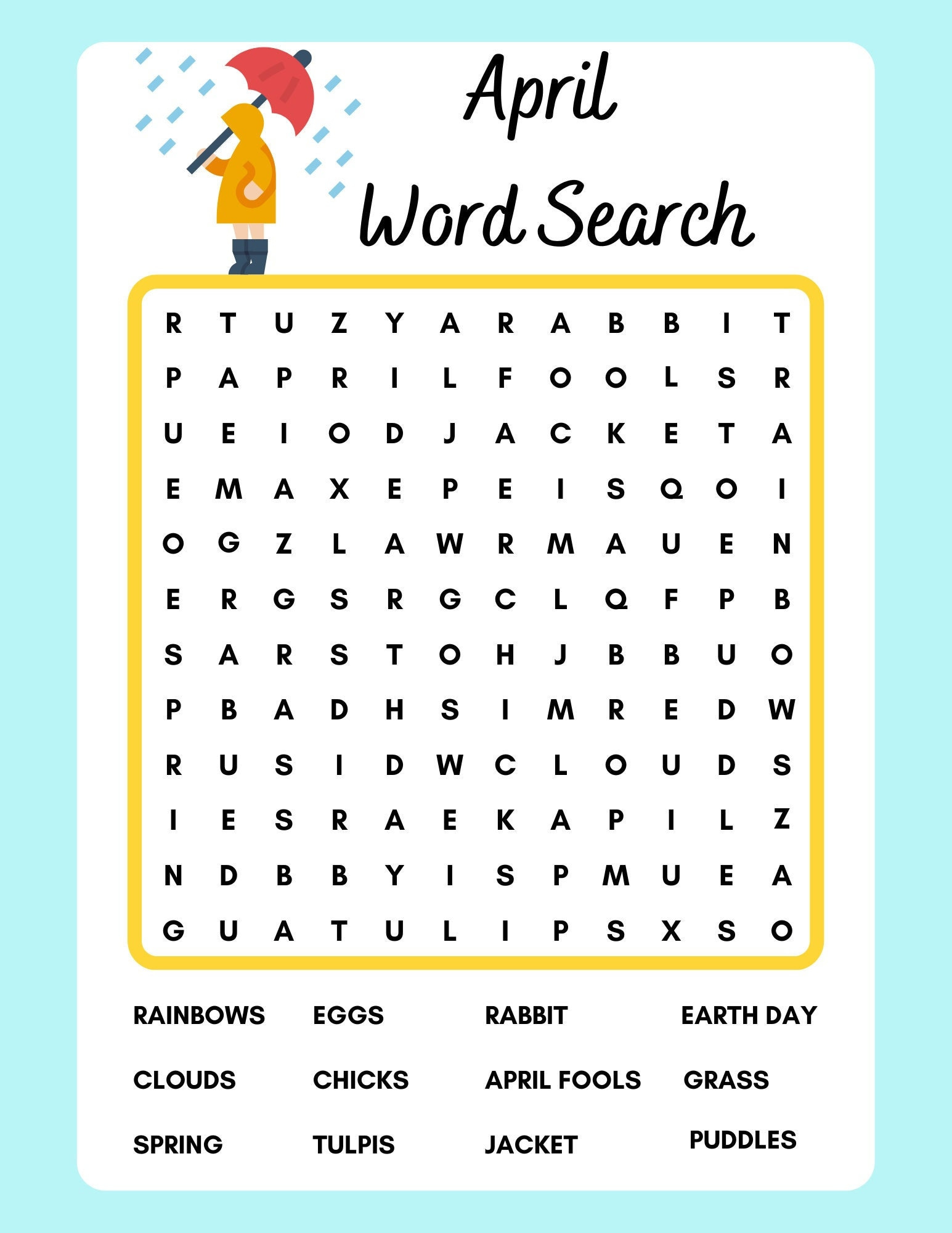 April Word Search, Printable, Instant Download, Pdf - Etsy Australia inside April Word Search Printable