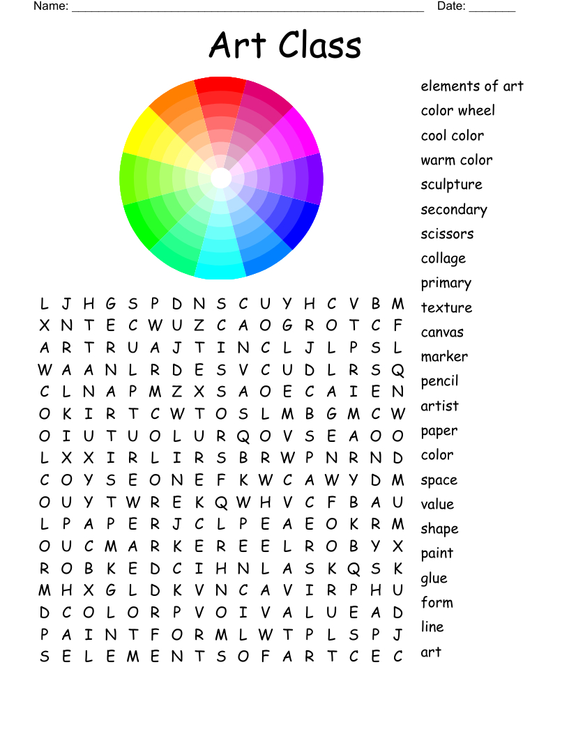 Art Class Word Search - Wordmint intended for Art Word Search Printable
