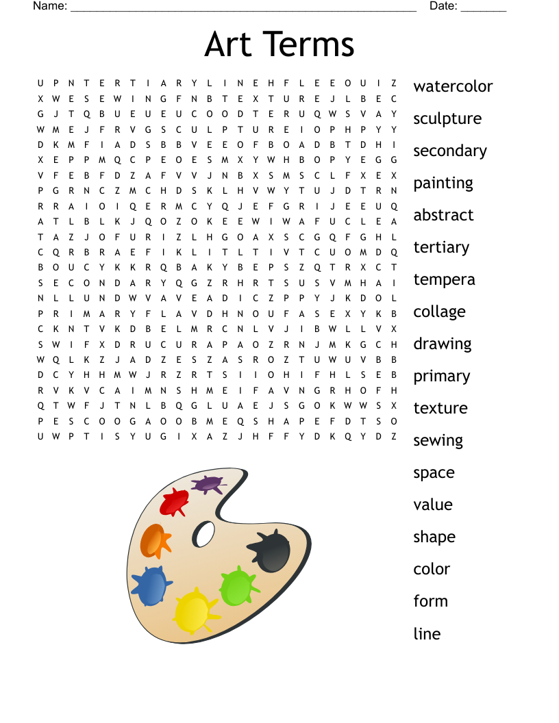 Art Terms Word Search - Wordmint throughout Art Word Search Printable