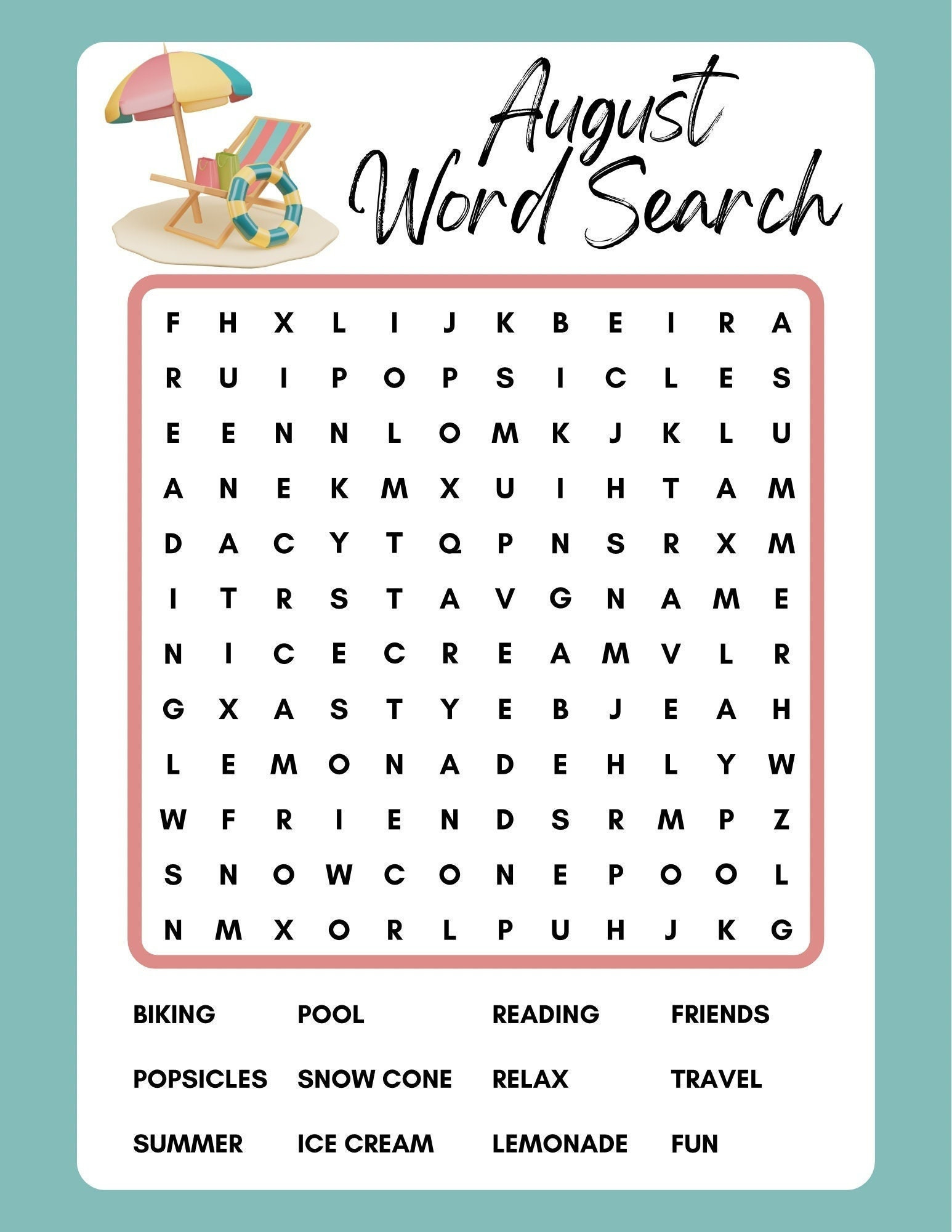 August Word Search, Printable, Instant Download, Pdf - Etsy intended for August Word Search Printable