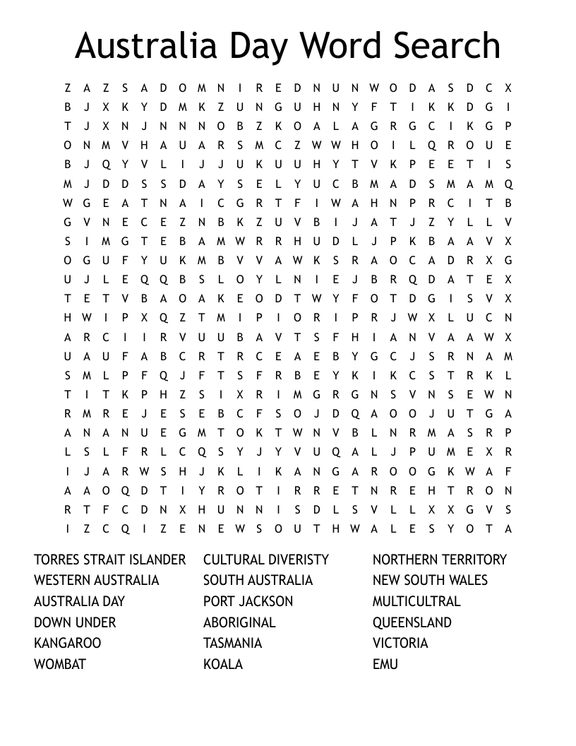 Australia Day Word Search - Wordmint intended for Free Printable Word Search Australia