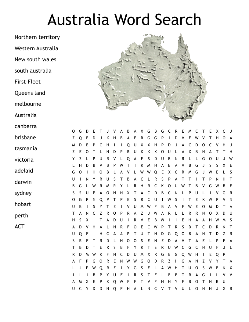 Australia Word Search - Wordmint pertaining to Free Printable Word Search Australia