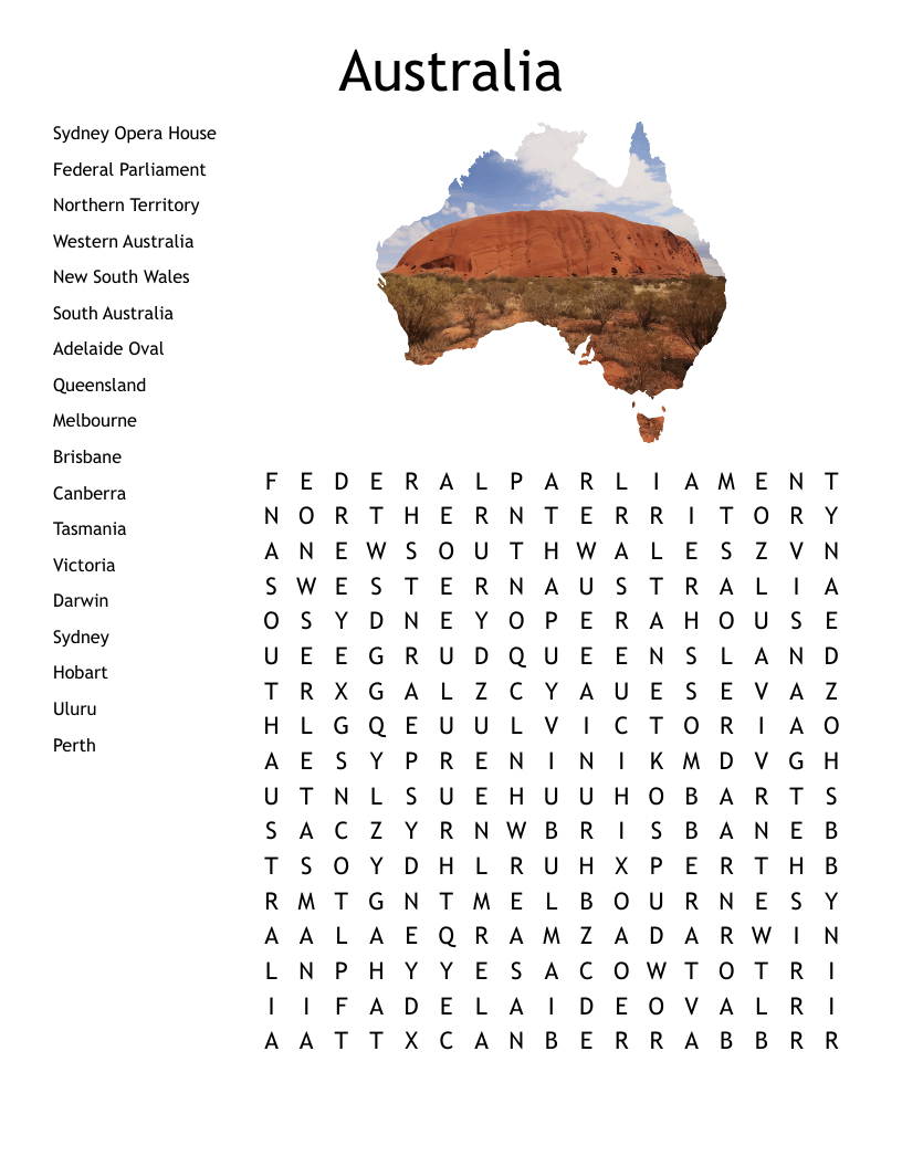 Australia Word Search - Wordmint regarding Free Printable Word Search Puzzles Australia
