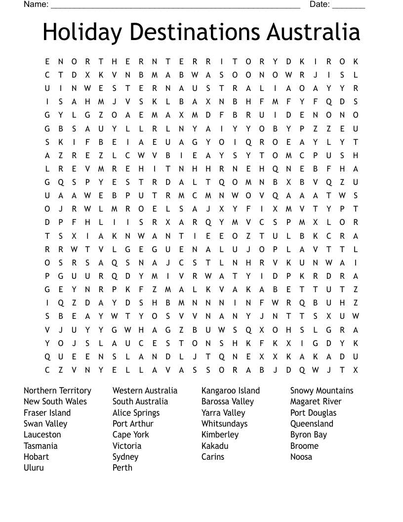 Australia Word Search - Wordmint with regard to Free Printable Word Search Puzzles Australia