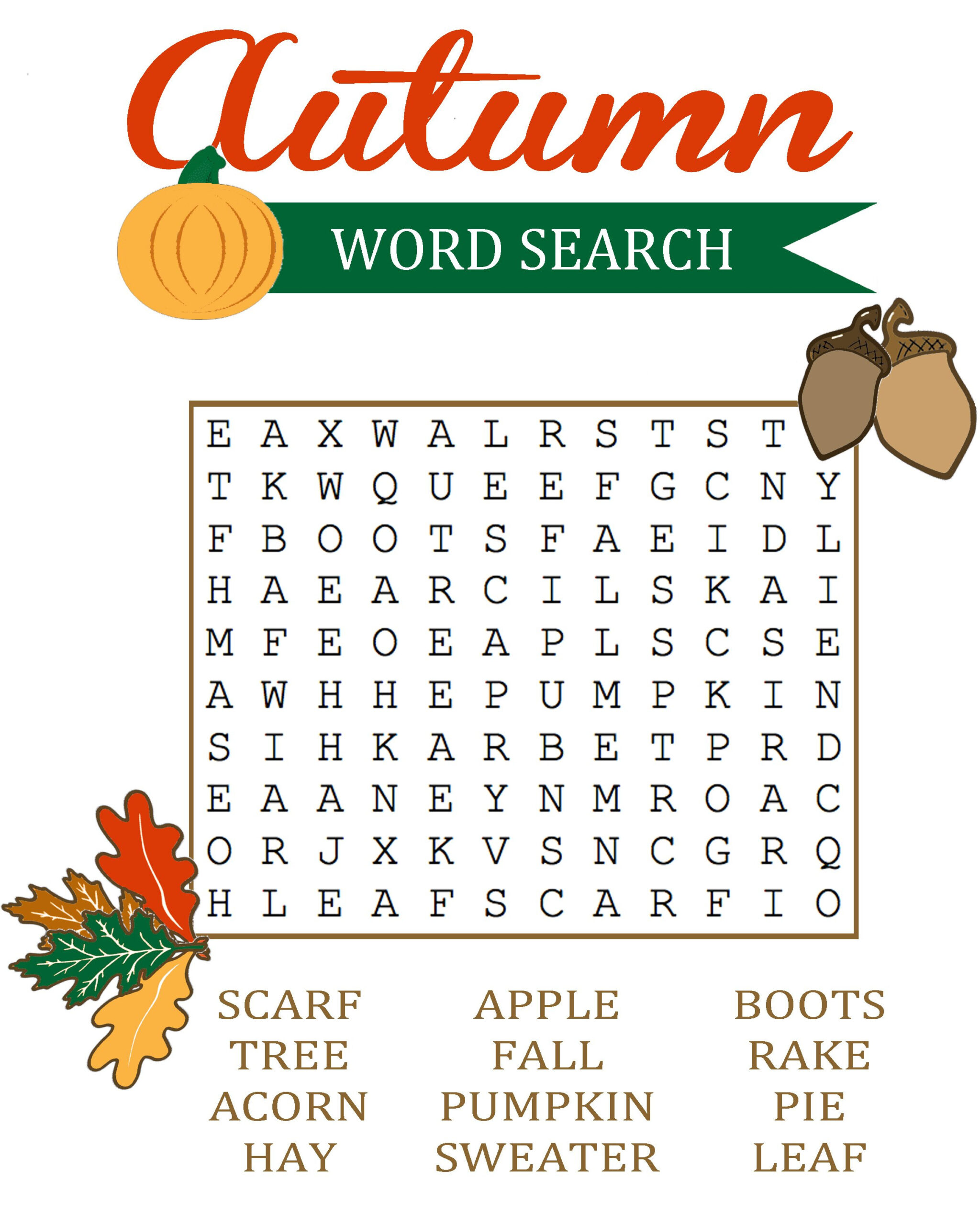 Autumn Word Search For Kids with Printable Word Search Autumn