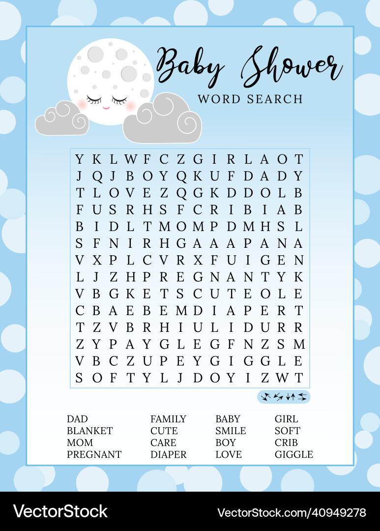 Baby Shower Word Search Puzzle Game Royalty Free Vector pertaining to Free Printable Word Search Puzzles For Baby Shower