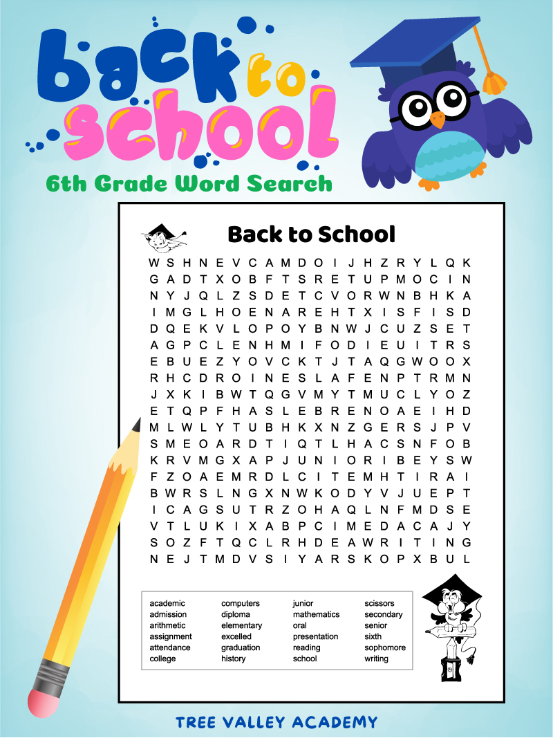 Back To School Word Search For Grade 6 Students for Free Printable Word Search Puzzles For 6Th Graders