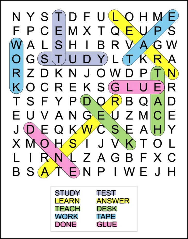 Back To School Free Printable Word Search Answer Key