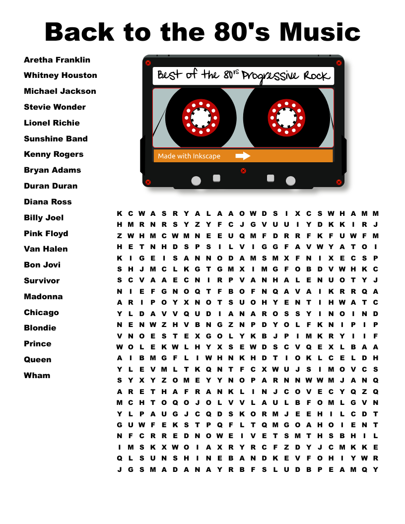 Back To The 80&amp;#039;S Music Word Search - Wordmint inside 80S Word Search Printable