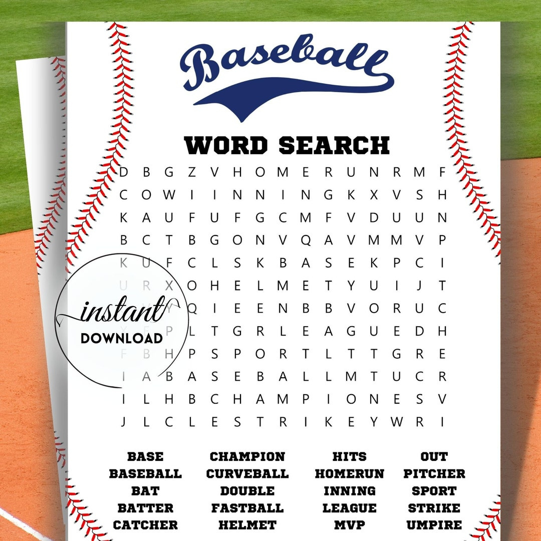 Baseball Word Search Game, Baseball Printable Game, Game Pdf within Printable Baseball Word Search