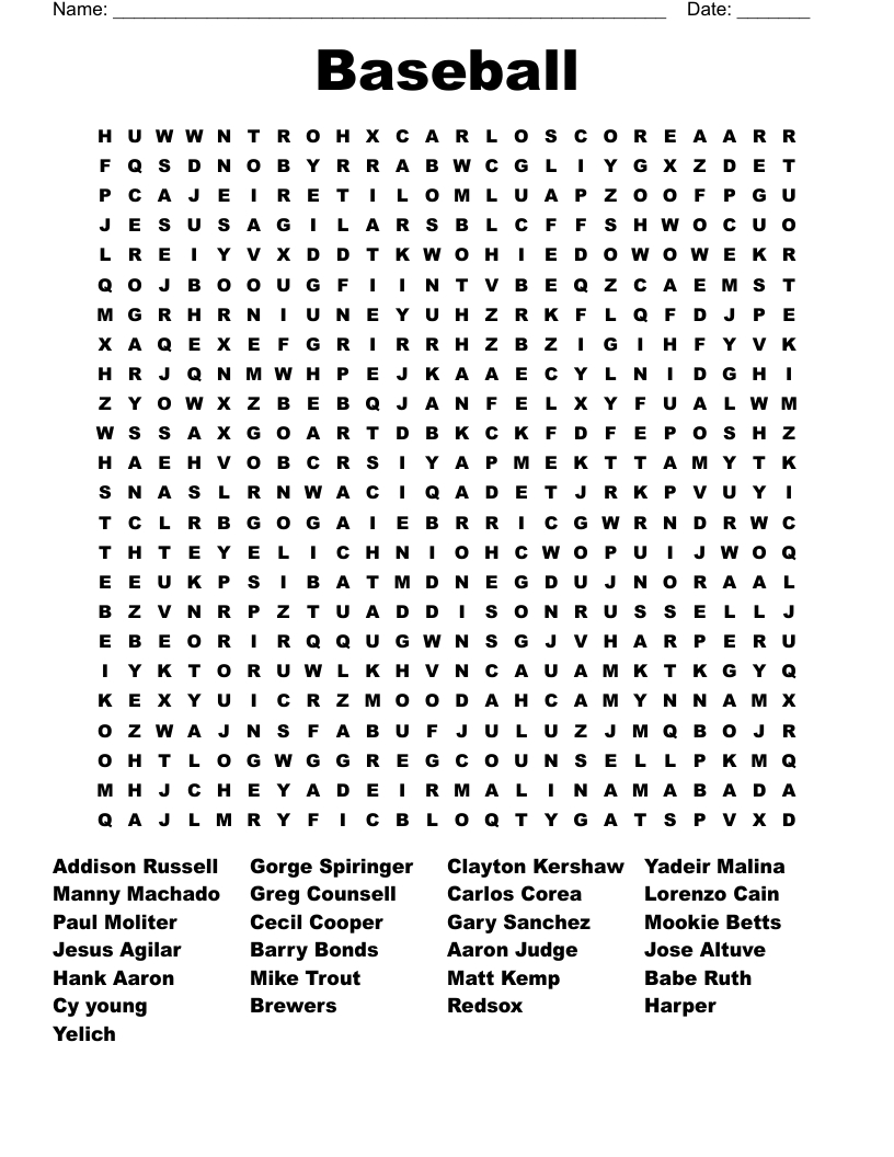 Baseball Word Search - Wordmint intended for Free Printable Word Search Puzzles Baseball