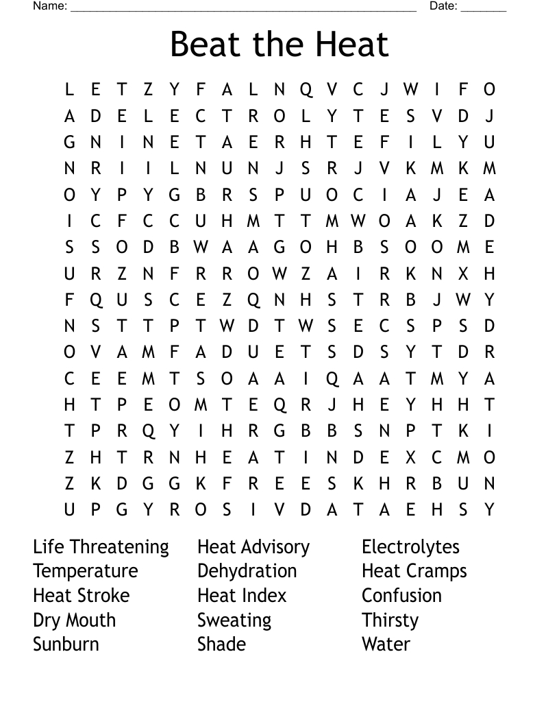 Beat The Heat Word Search - Wordmint with regard to Printable Word Search For Stroke Patients