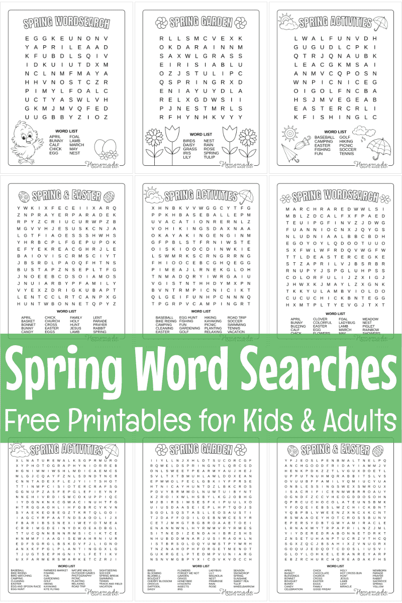 Best Free Printable Spring Word Search Puzzles For Kids with Homemade Gifts Word Search