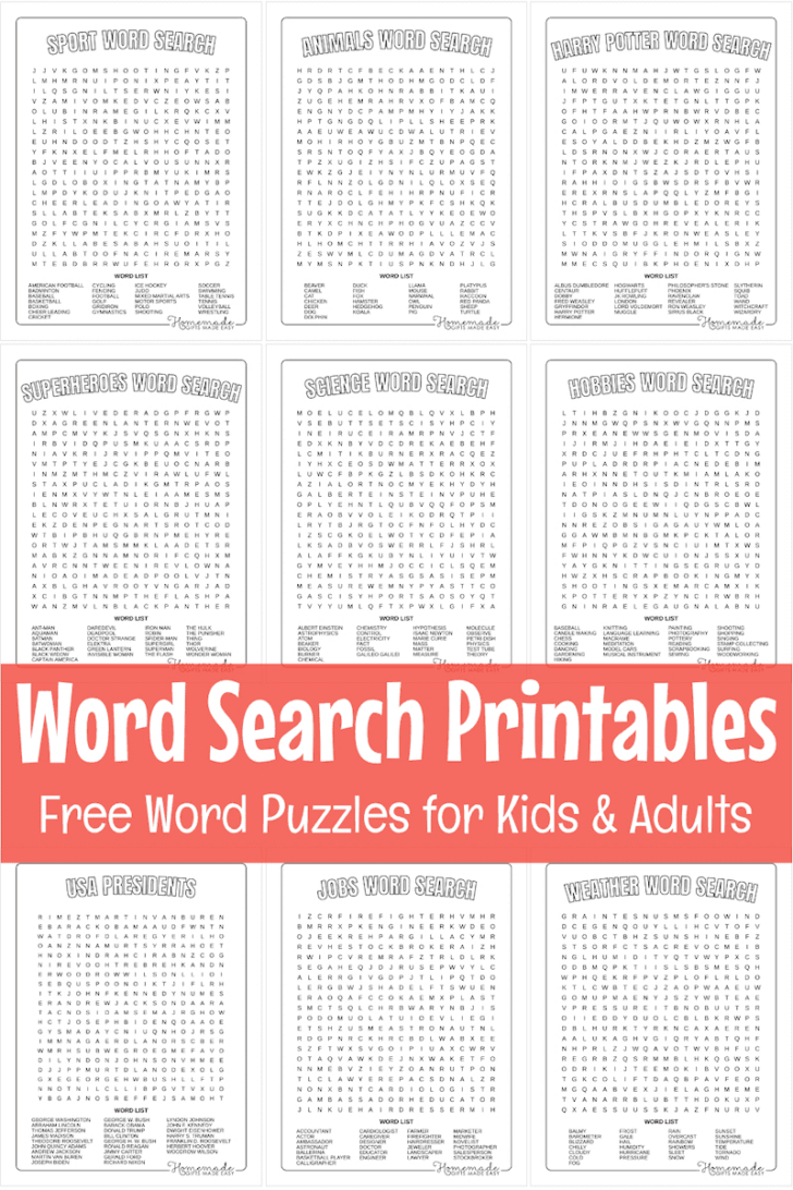 Printable Word Search Pack